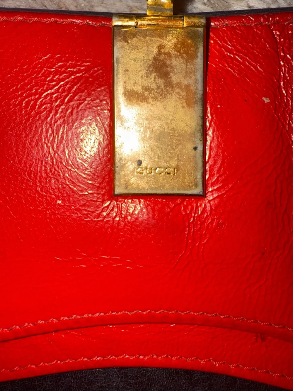 Gucci Vintage Black Leather Wallet with Green & Red Stripe and Metal Clasp